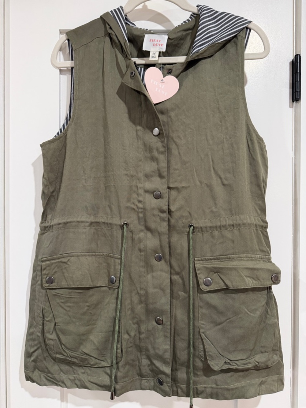 First Love Olive Green Hooded Utility Vest
